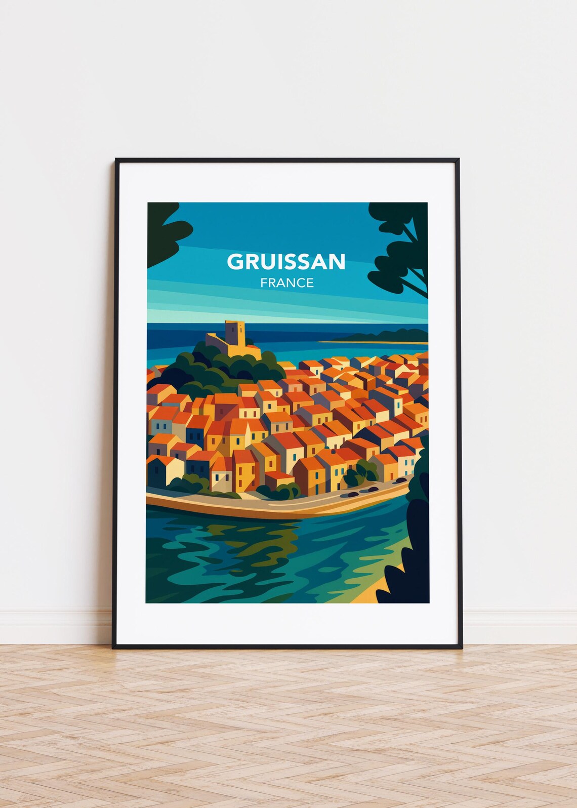 Gruissan France Coastal Village Orange Rooftops Travel Poster