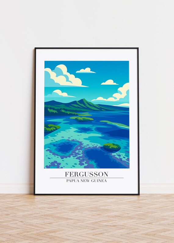 Fergusson Cityscape Poster Papua New Guinea Illustration Art