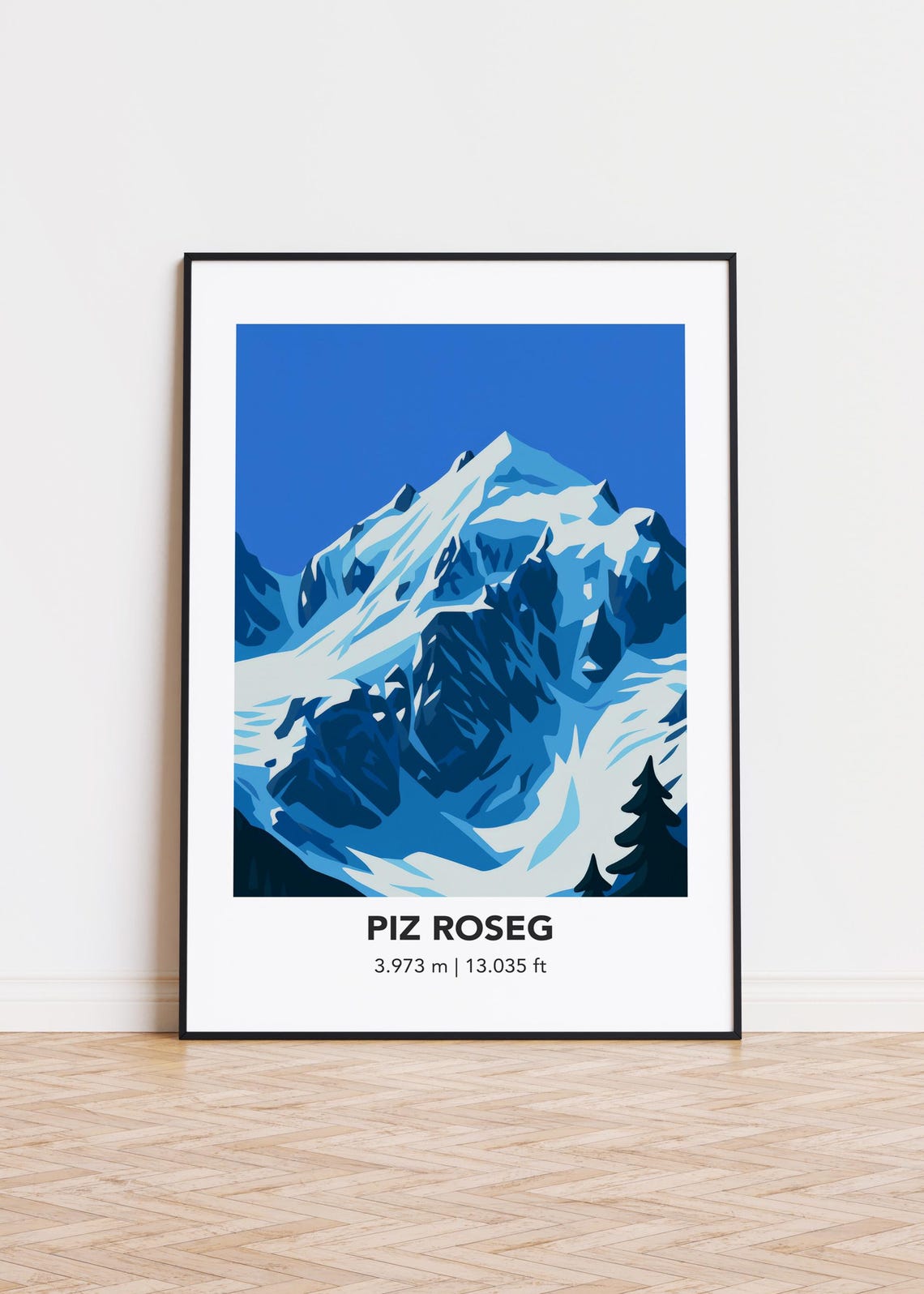 Piz Roseg Snowy Summit Alpine Illustration Travel Wall Poster