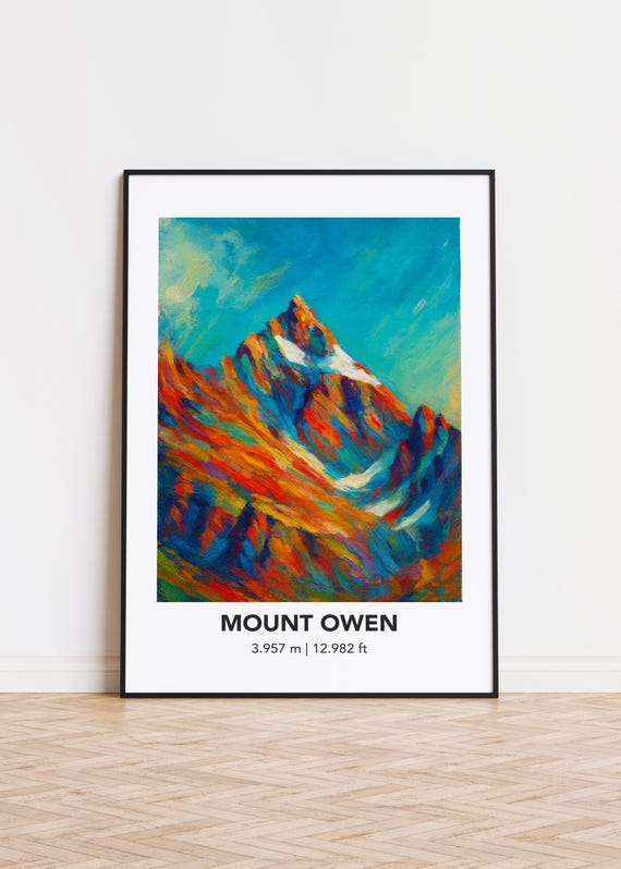 Mount Owen Poster Mountain Print Modern Oil Painting Style Art