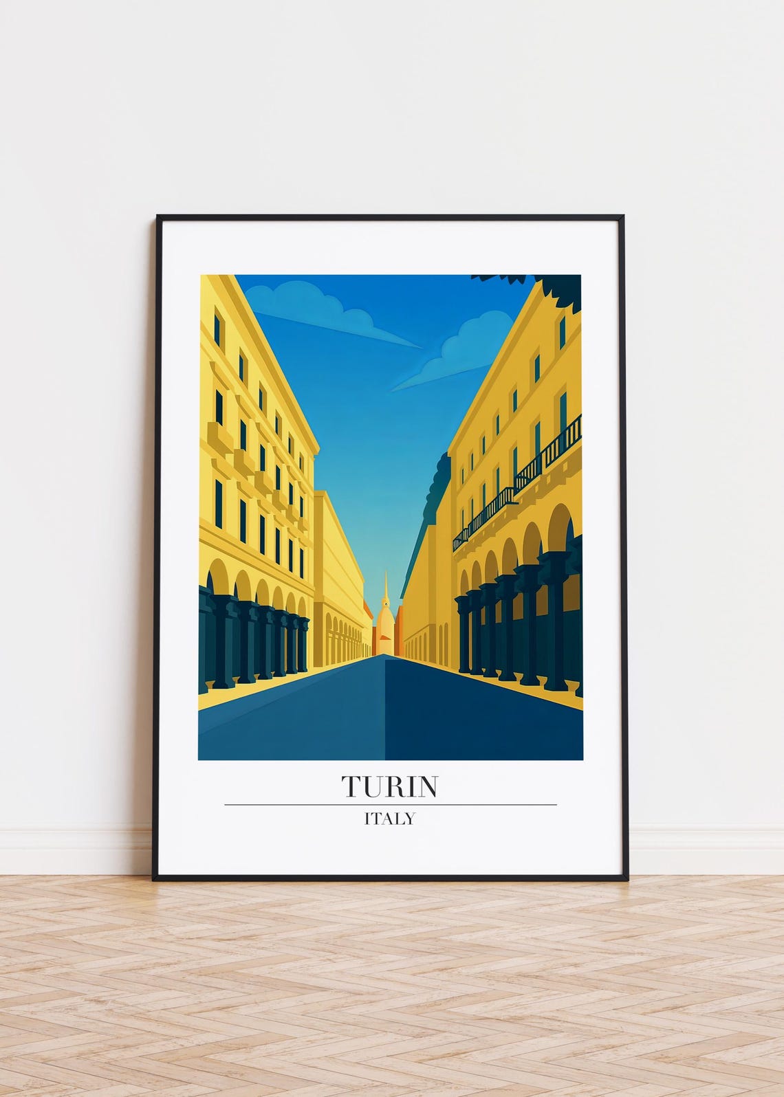 Turin Italy Colonnade Street Arches Modern City Illustration Poster