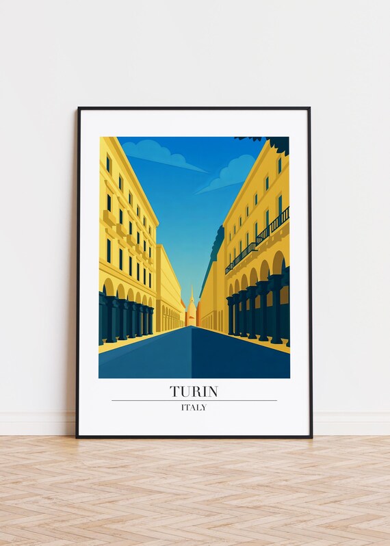 Turin Italy Colonnade Street Arches Modern City Illustration Poster