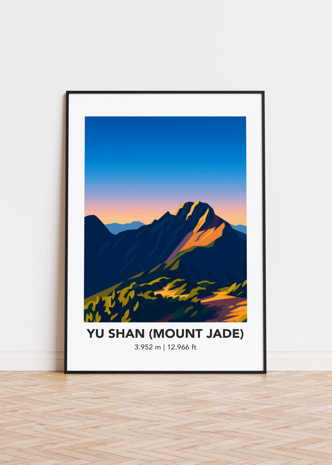 Yu Shan Mount Jade Golden Sunset Mountain Summit Travel Poster