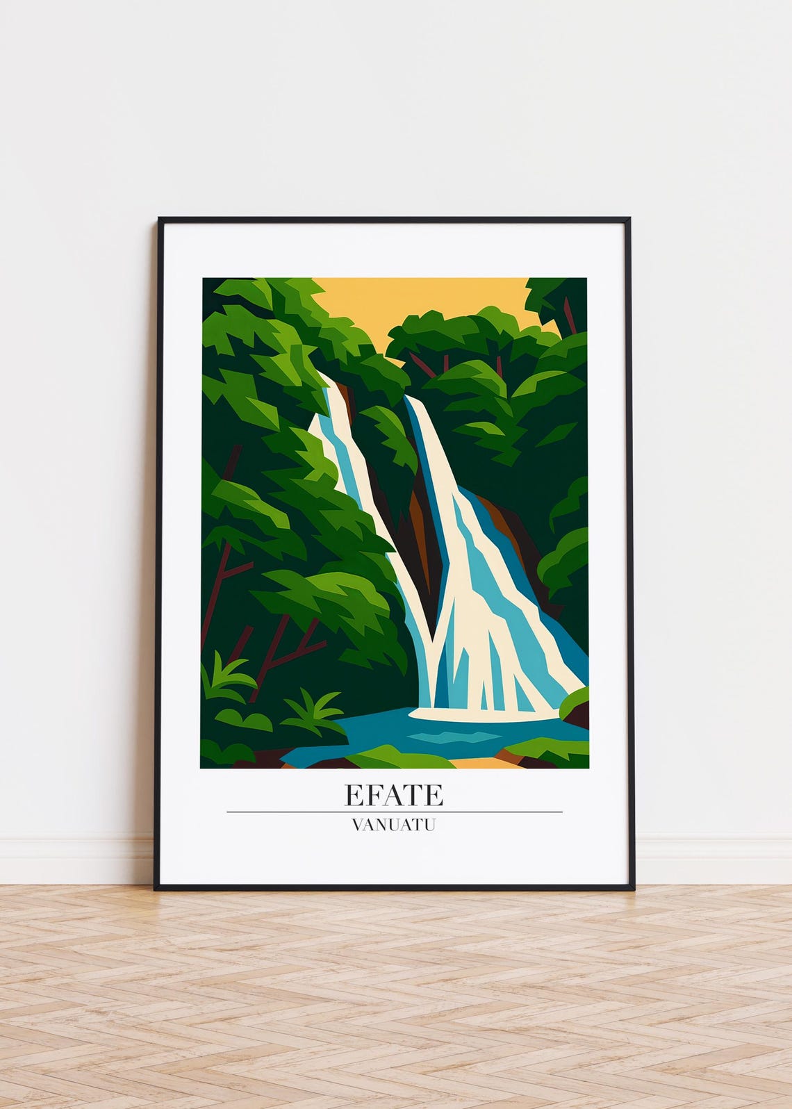 Efate Vanuatu Tropical Jungle Waterfall Twin Cascades Travel Poster
