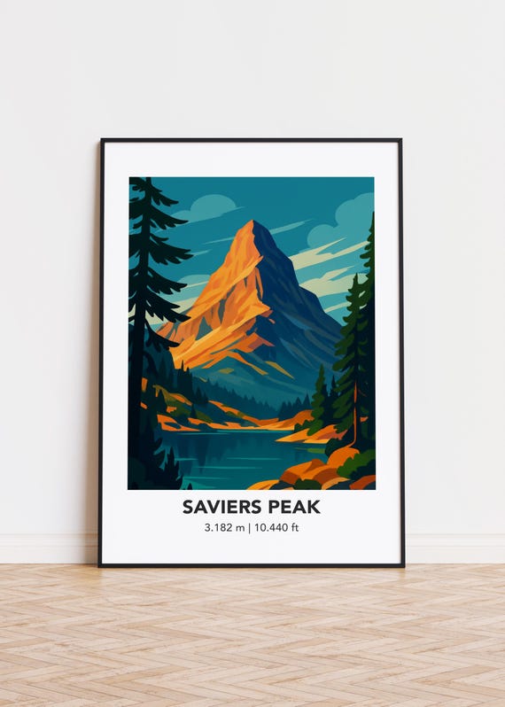 Saviers Peak Poster Print Illustration Art Mountain