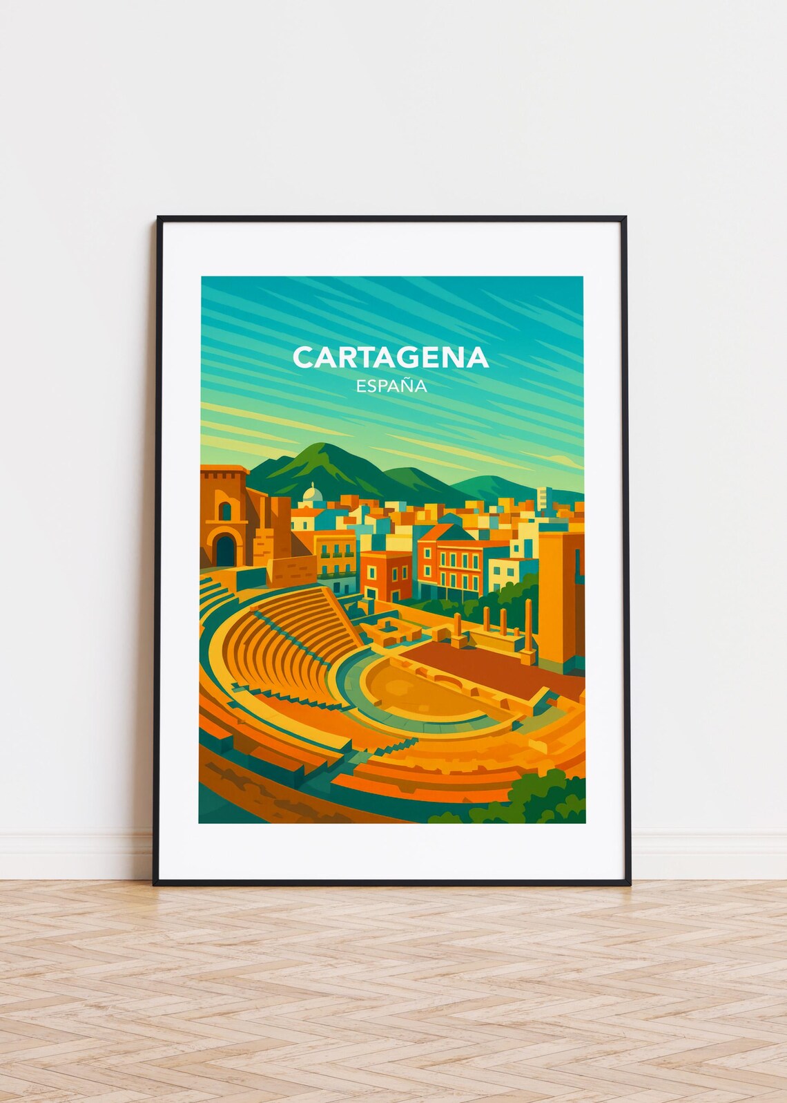 Cartagena Spain Roman Theatre Old Town Vintage Travel Poster