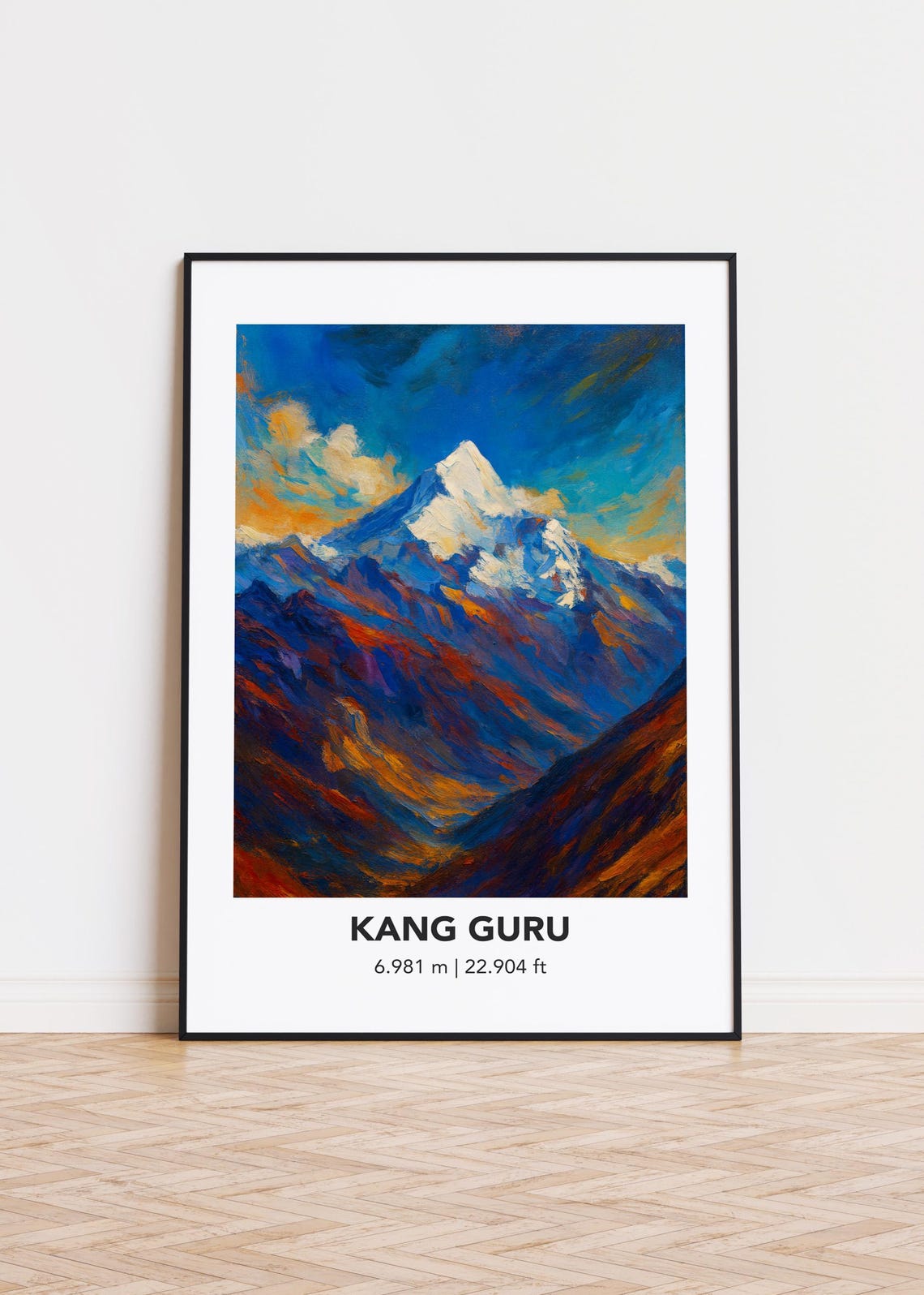 Kang Guru 6981M Himalayan Peak Snowy Summit Oil Painting Style Poster
