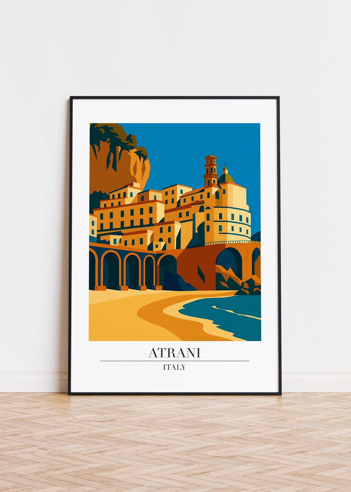 Atrani Italy Amalfi Coast Town Modern Travel Illustration Poster