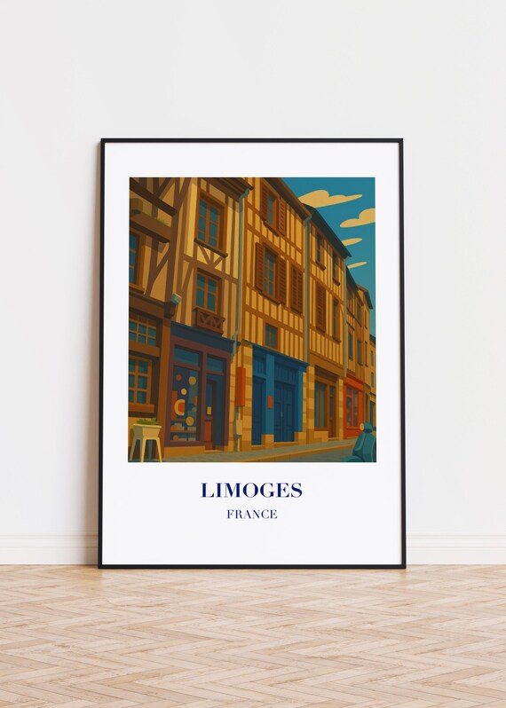 Limoges France Half Timbered Medieval Street Illustration Poster