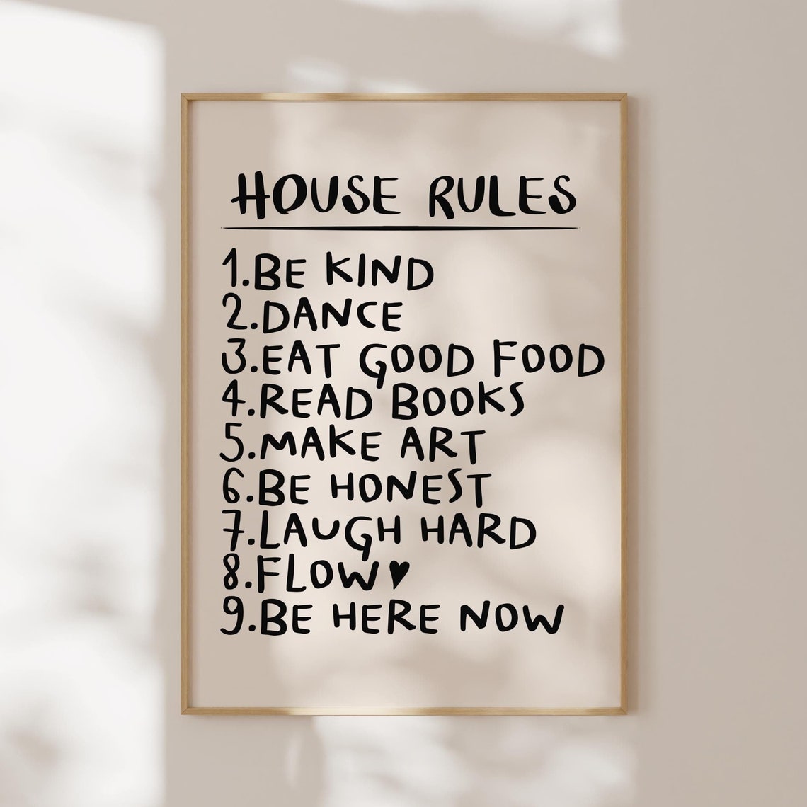 House Rules Nine Handwritten Be Kind List Word Art Decor Poster