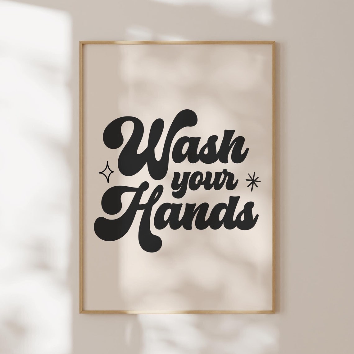 Wash Your Hands Retro 70s Script Funny Bathroom Typography Poster