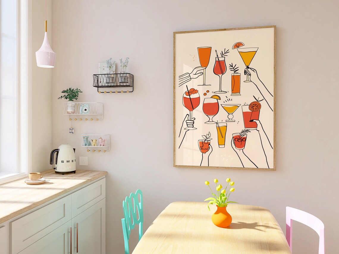 Bar Cart Art Retro Cocktail Cheers Art Print - Image 2