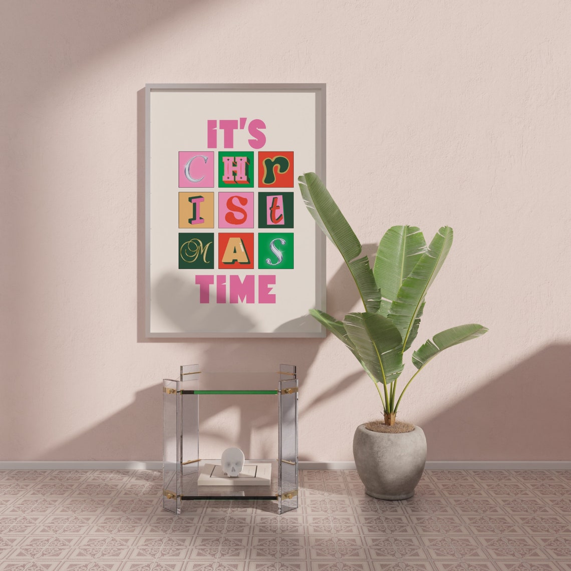 It Is Christmas Time Colorful Letter Tile Retro Holiday Wall Poster - Image 2