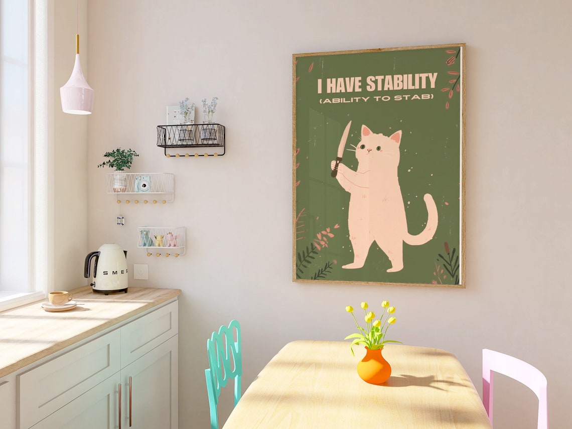 Cheeky I Have Stability Knife Cat Funny Cream Kitten Quote Poster - Image 2