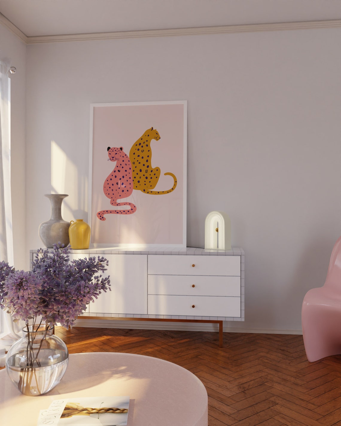 Pink and Mustard Cheetahs Playful Big Cat Modern Pop Art Print - Image 3