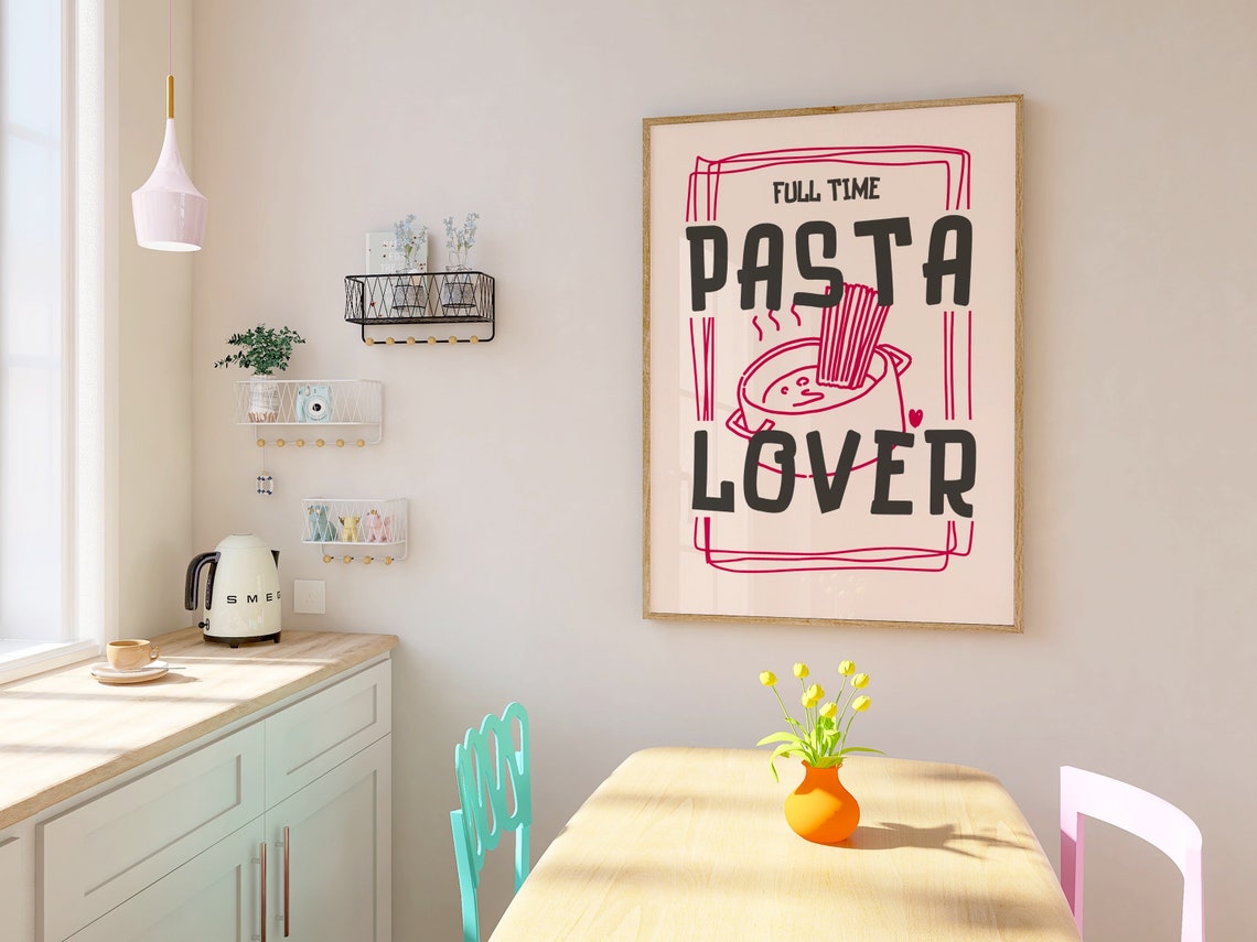 Funny Cute Full Time Pasta Lover Bold Typography Kitchen Poster - Image 3