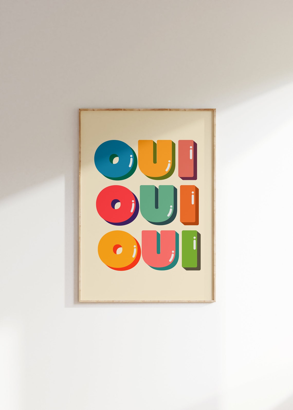 Oui Oui Oui Colorful 3D Bubble Letter French Typography Poster