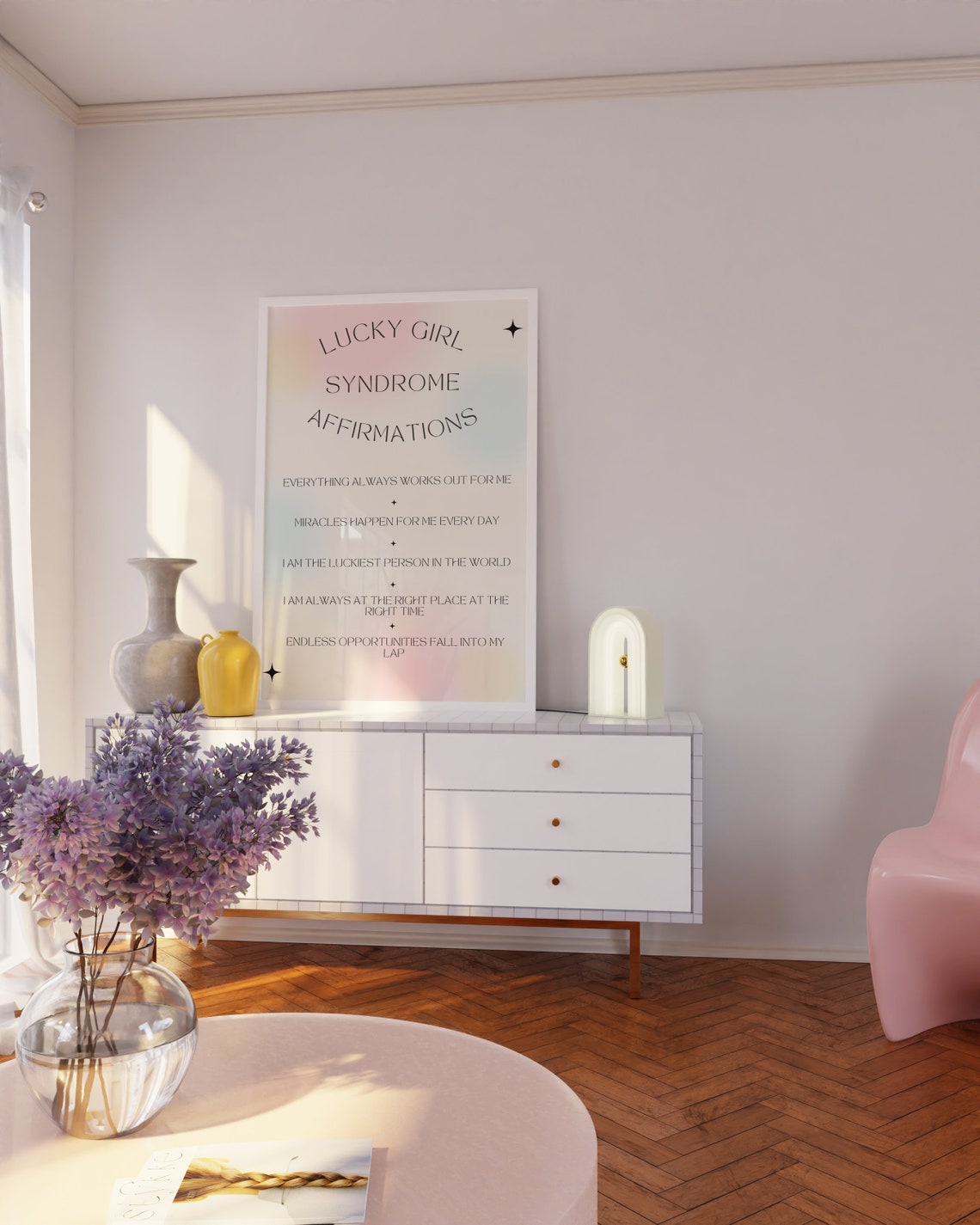 Lucky Girl Syndrome Affirmations Pastel Law of Attraction Poster - Image 3