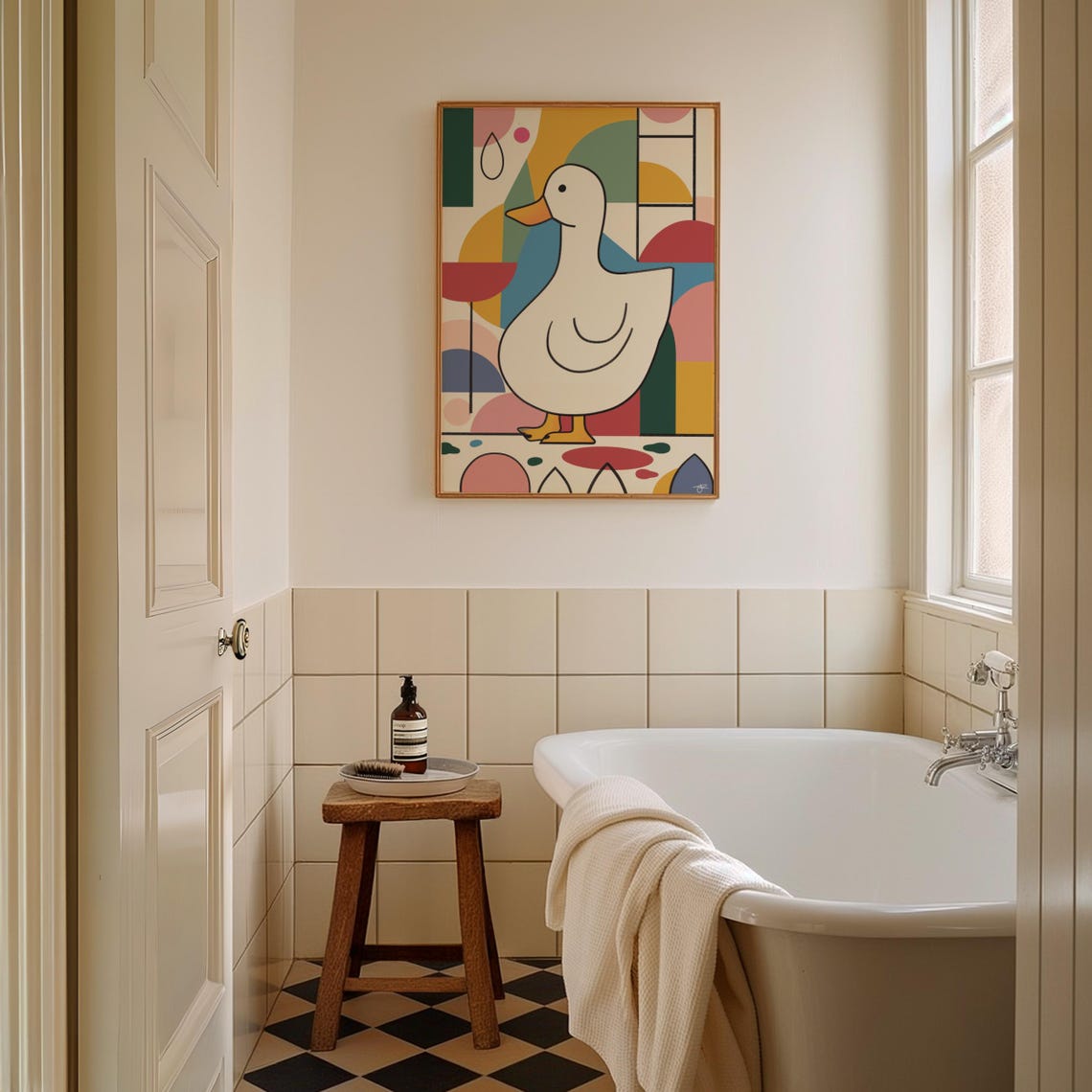 Colorful Duck Geometric Abstract Art Funky White Duck Poster - Image 3