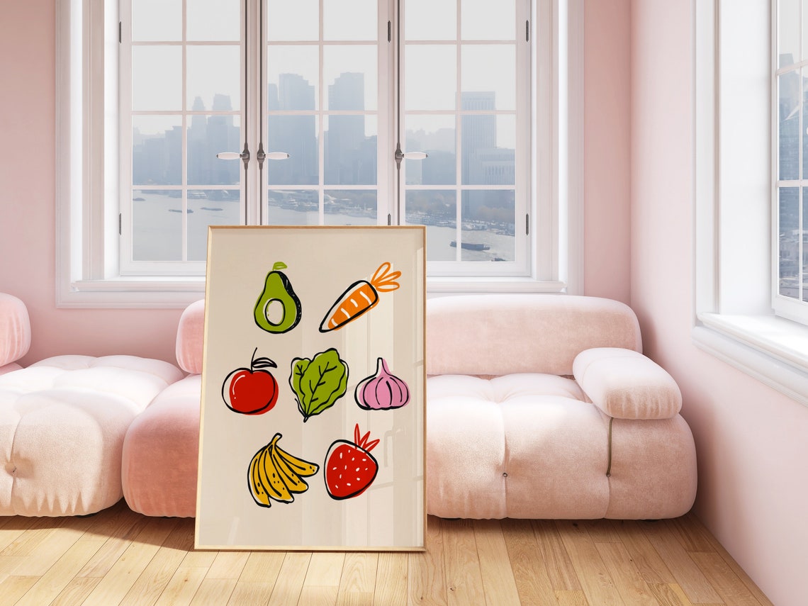 Funky Fruits And Veggies Playful Pop Art Kitchen Food Poster - Image 2
