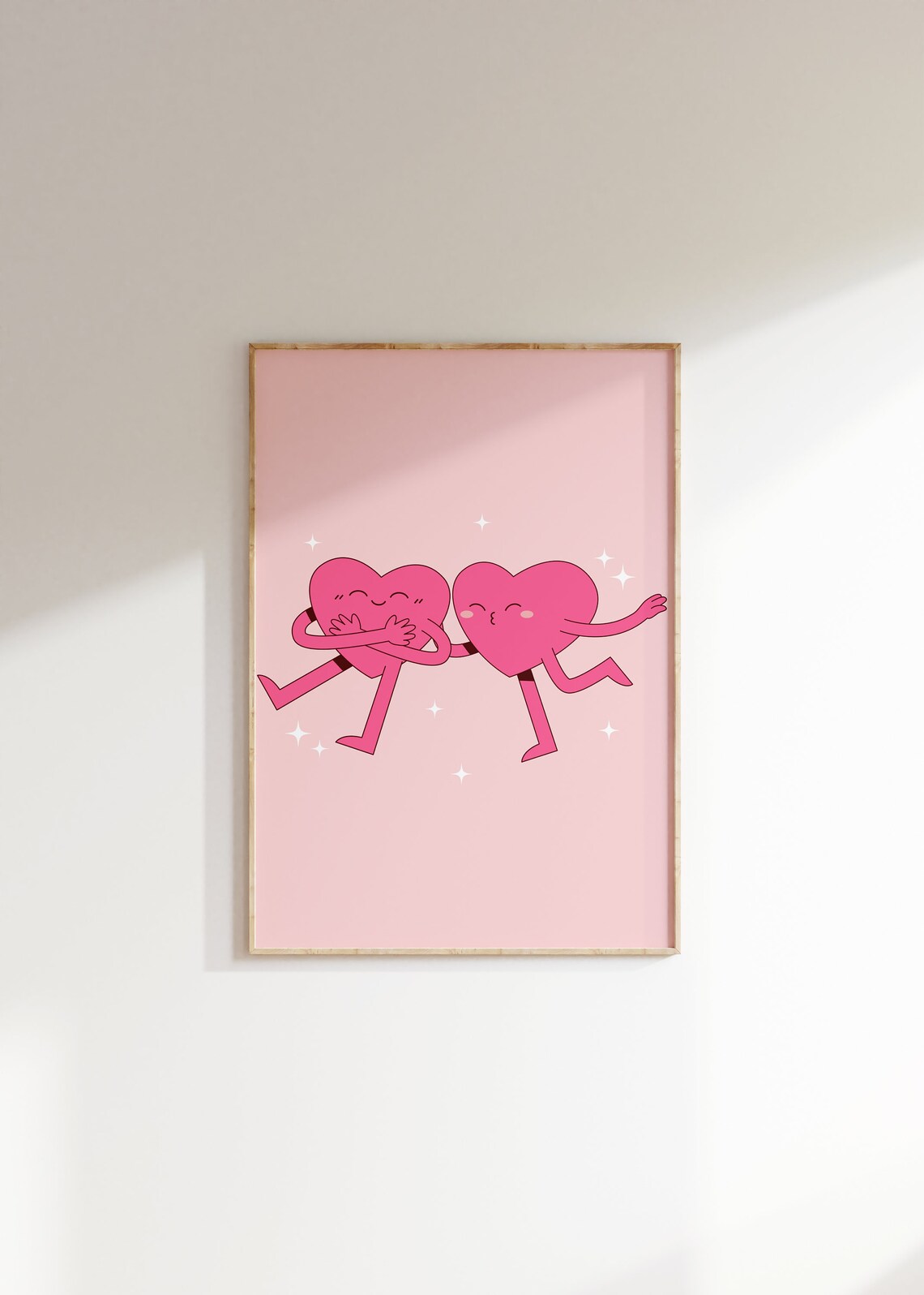 Pink Animated Hearts Print, Retro Preppy Wall Decor
