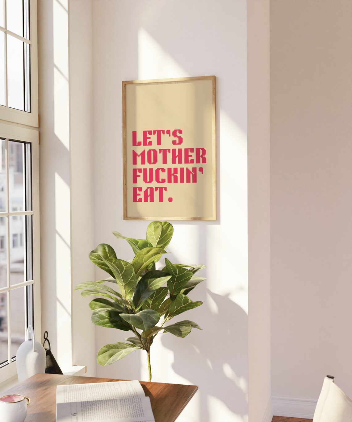 Lets Mother Fuckin Eat Funny Kitchen Swear Word Red Typography Poster - Image 2