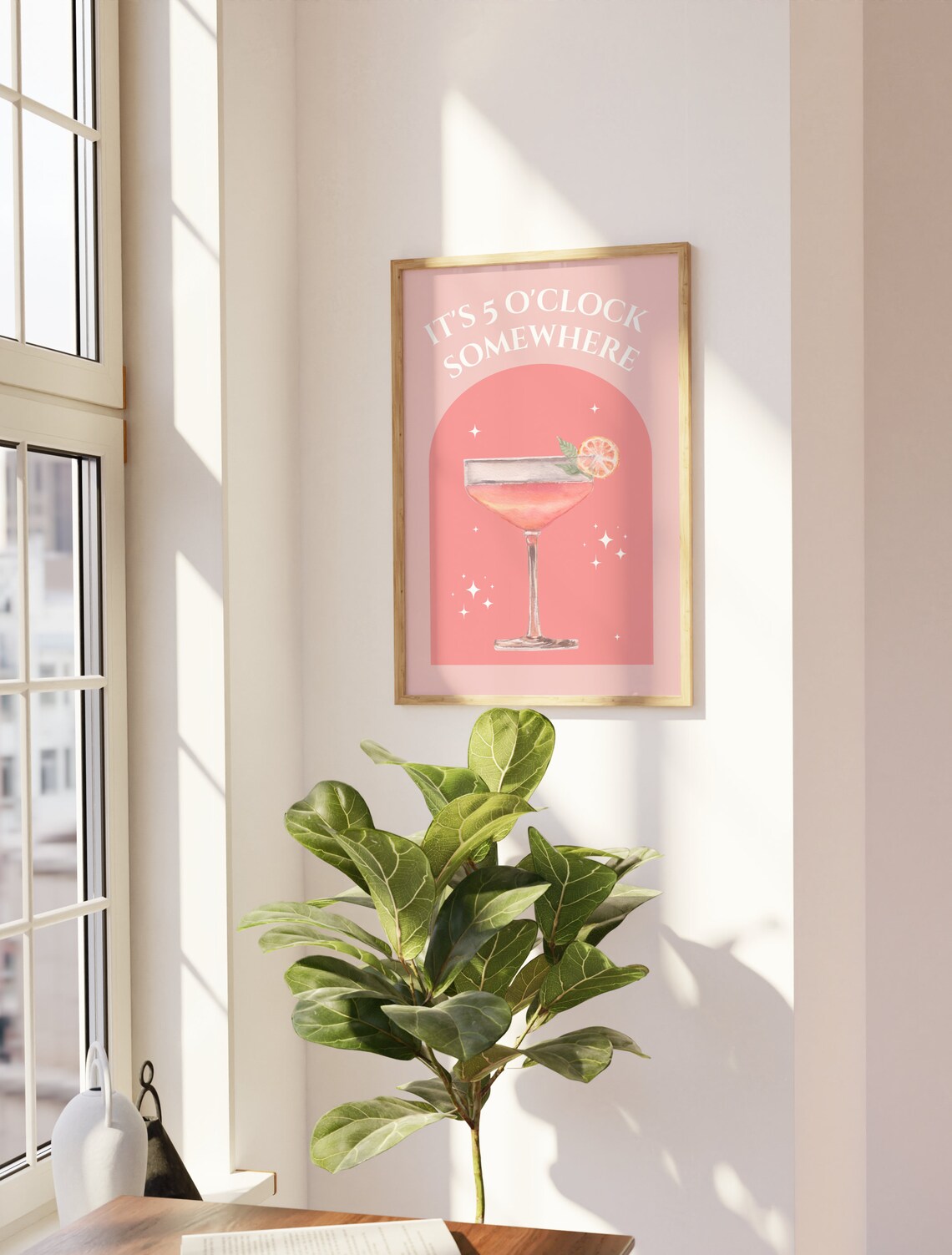Blush Pink Bar Cart Cocktail Poster, Minimalist Watercolor - Image 3