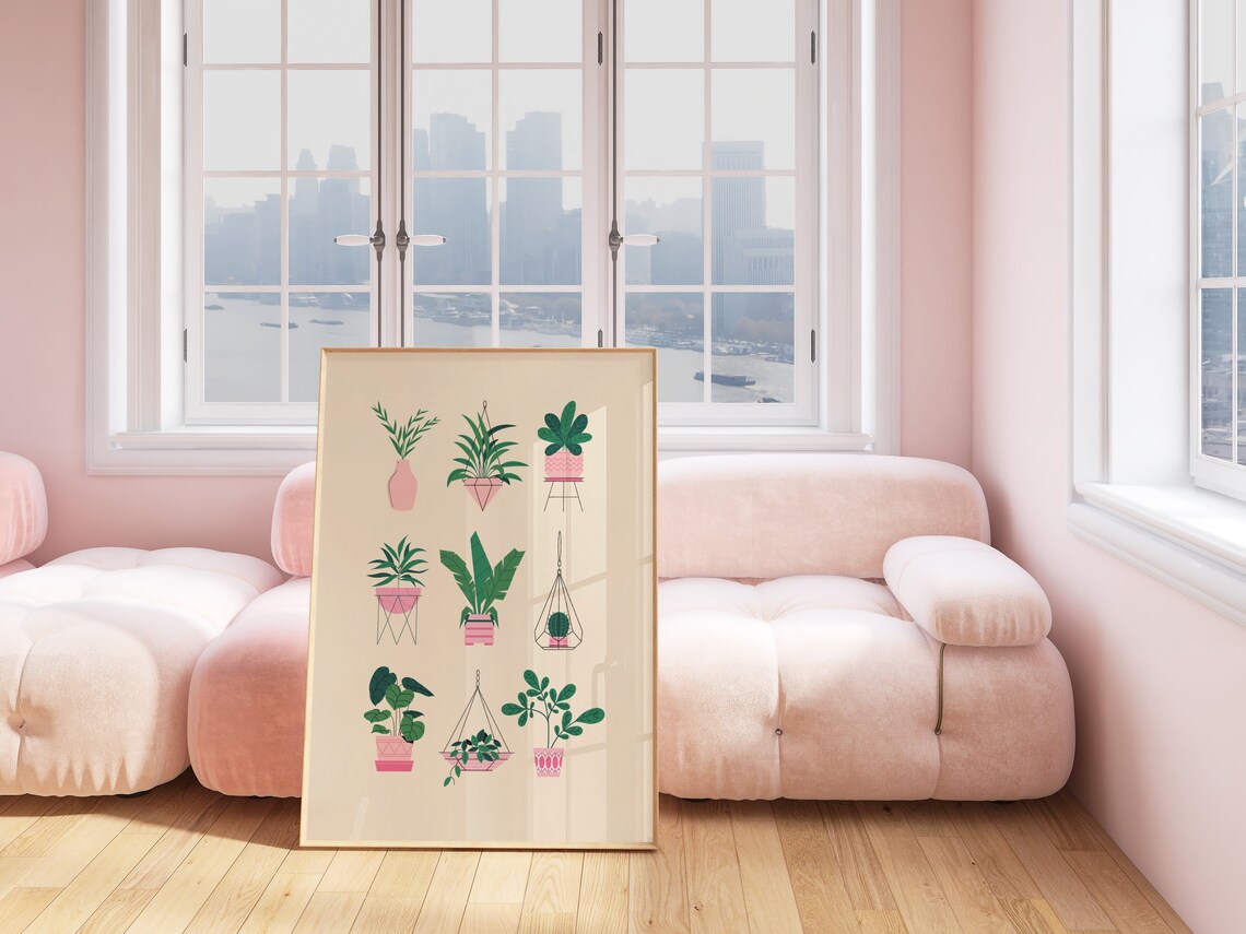 Houseplants Botanical Illustration Pink Pots Plant Lady Art Poster - Image 3
