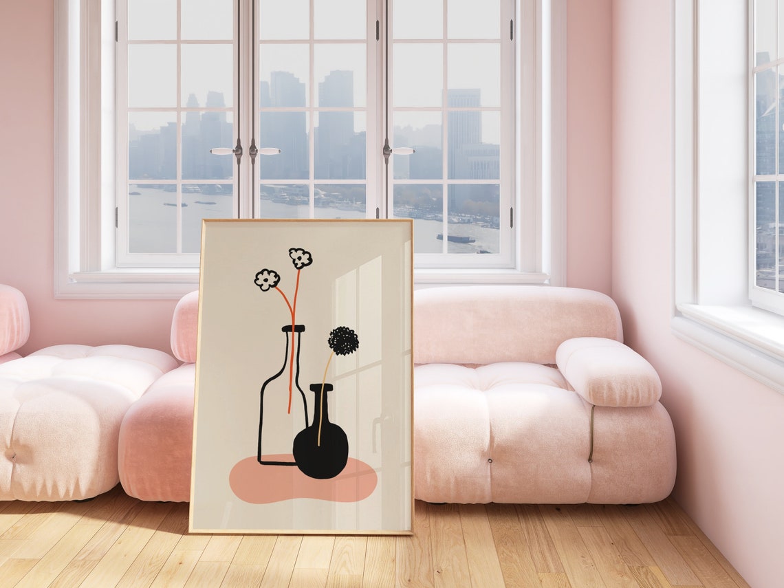 Abstract Floral Vase Modern Minimal Line Art Botanical Wall Poster - Image 2