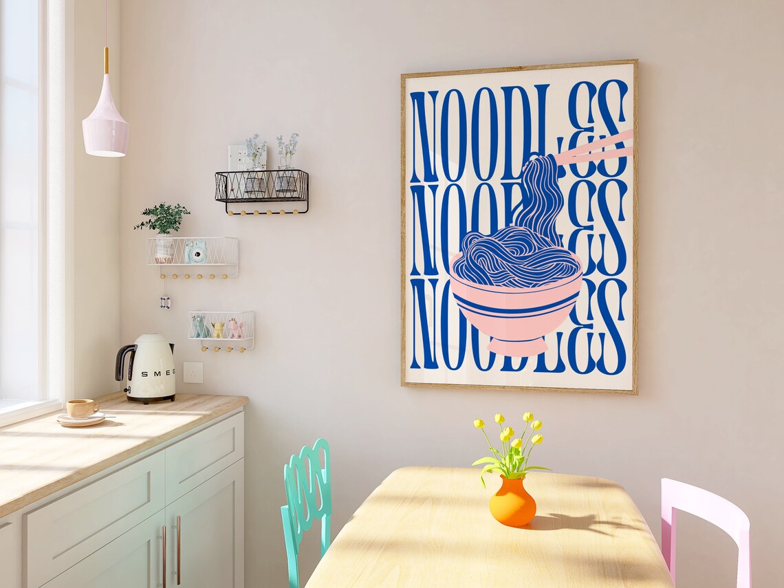 Retro Noodles Bowl Art Print, Bold Kitchen Decor - Image 3
