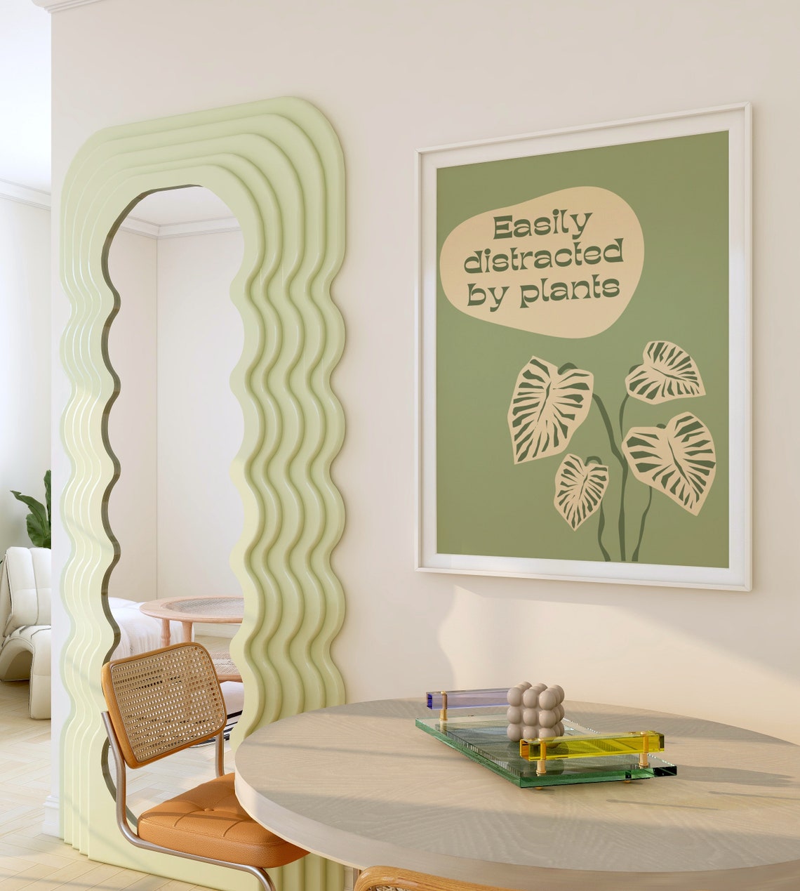 Easily Distracted By Plants Monstera Sage Green Quote Wall Poster - Image 3