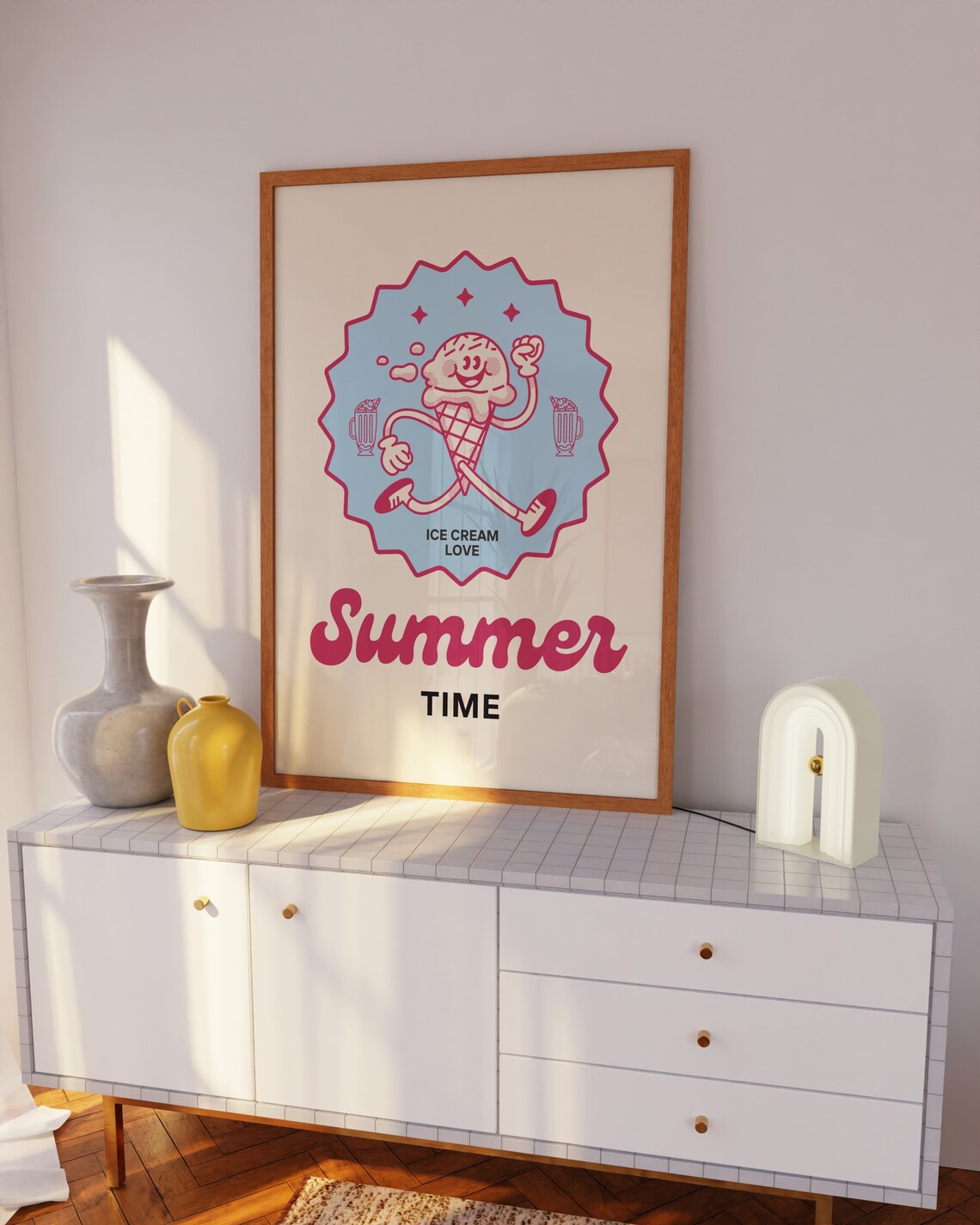 Cute Happy Summer Time Retro Ice Cream Character Mascot Poster - Image 2