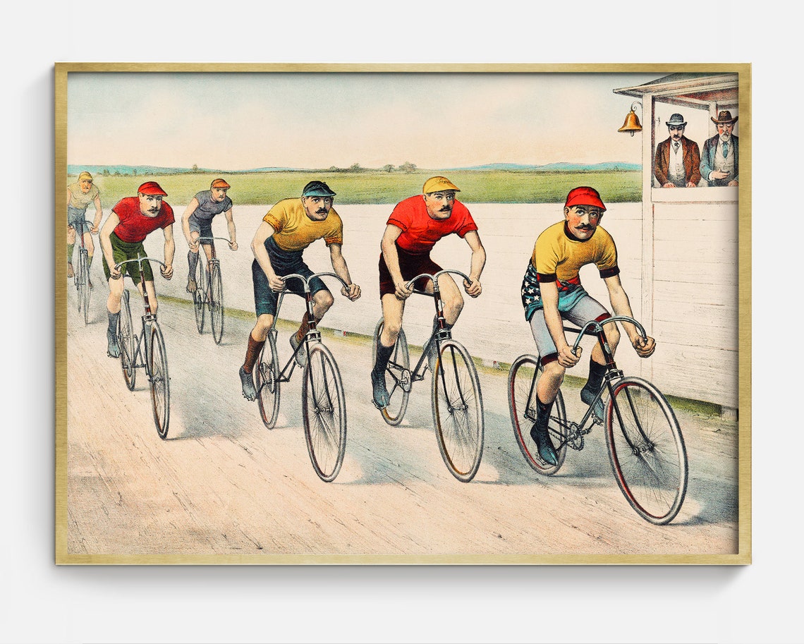 Vintage Bicycle Racing Print Antique Cyclists Racing Scene Art Poster - Image 2