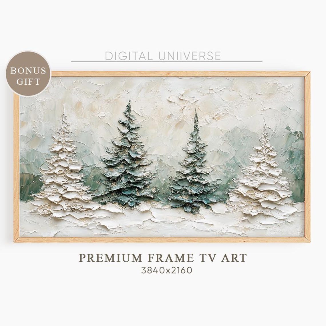 Textured Impasto Snowy Pine Trees Winter Painting Scenic Wall Art
