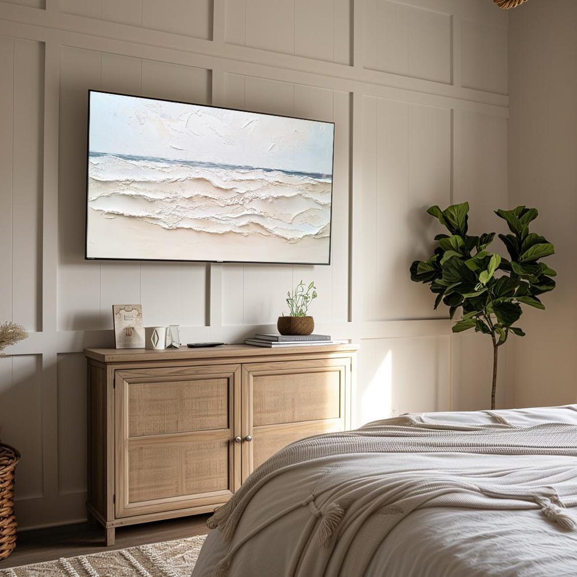 Minimalist White Ocean Waves Textured Neutral Beach Wall Art - Image 4