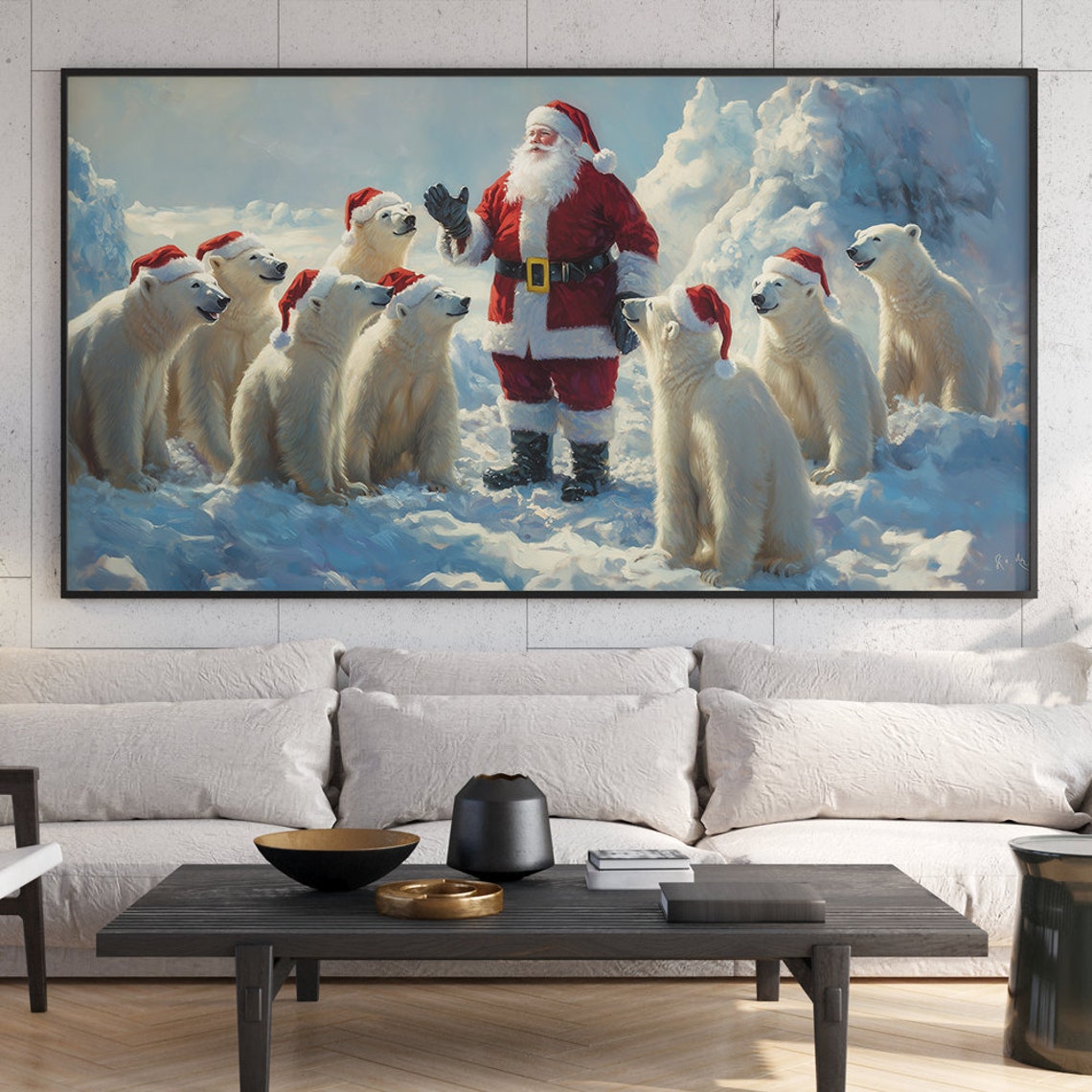 Santa Claus Polar Bears Santa Hats Snowy Arctic Christmas Poster - Image 6