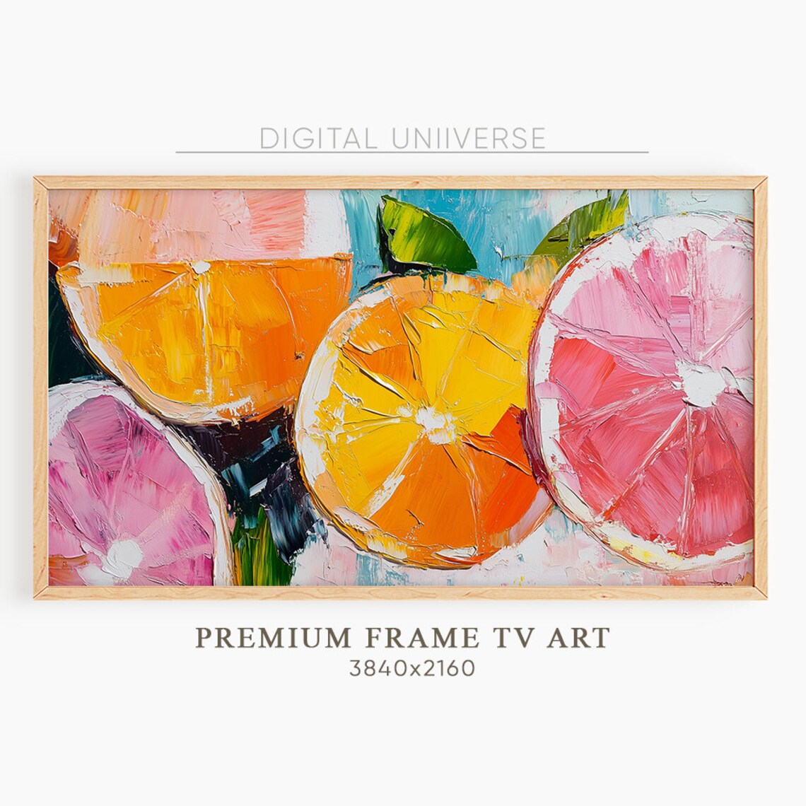 Orange Pink Grapefruit Slices Impasto Oil Still Life Painting Poster