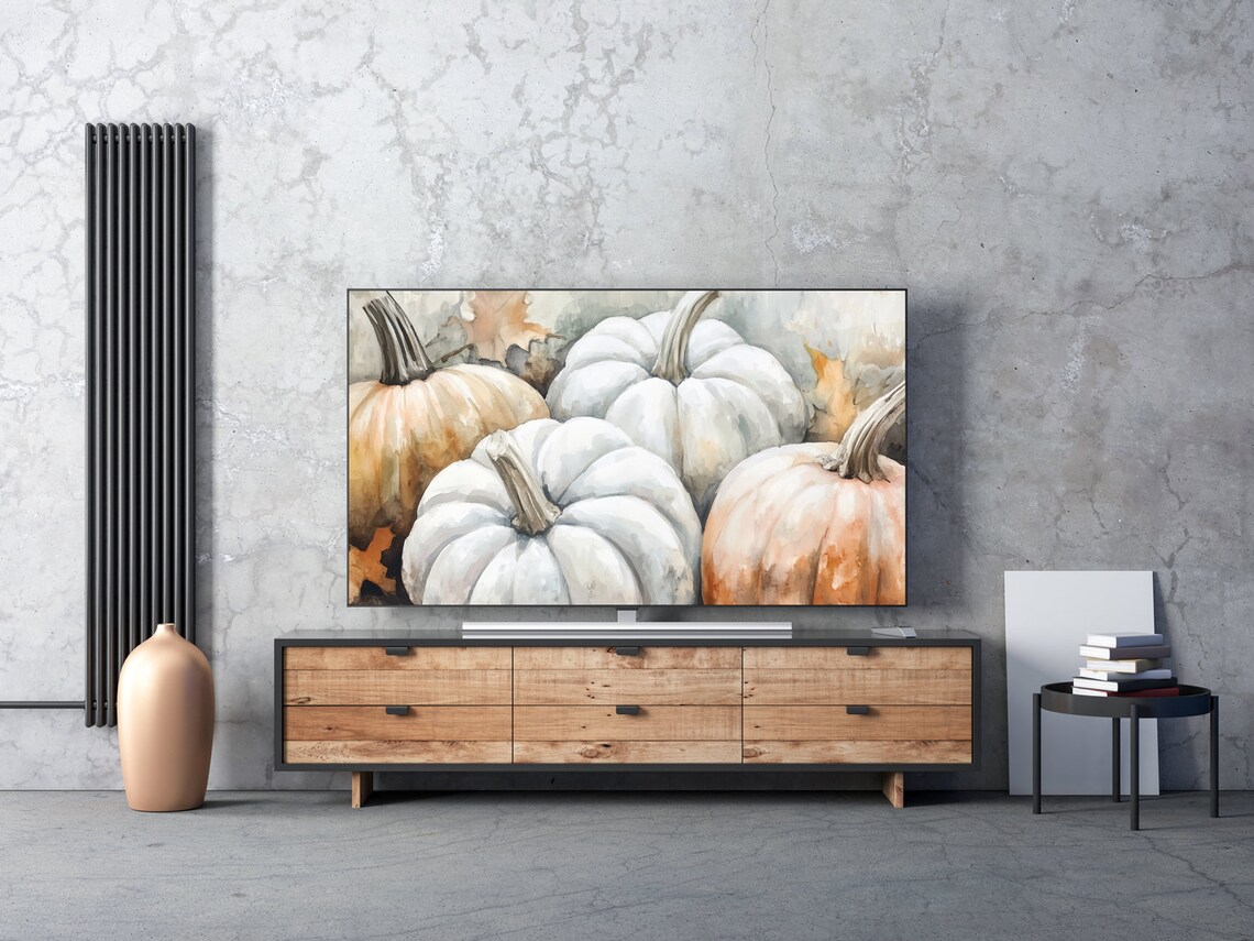 Watercolor White Pumpkins Peach Autumn Harvest Still Life Painting Poster - Image 6