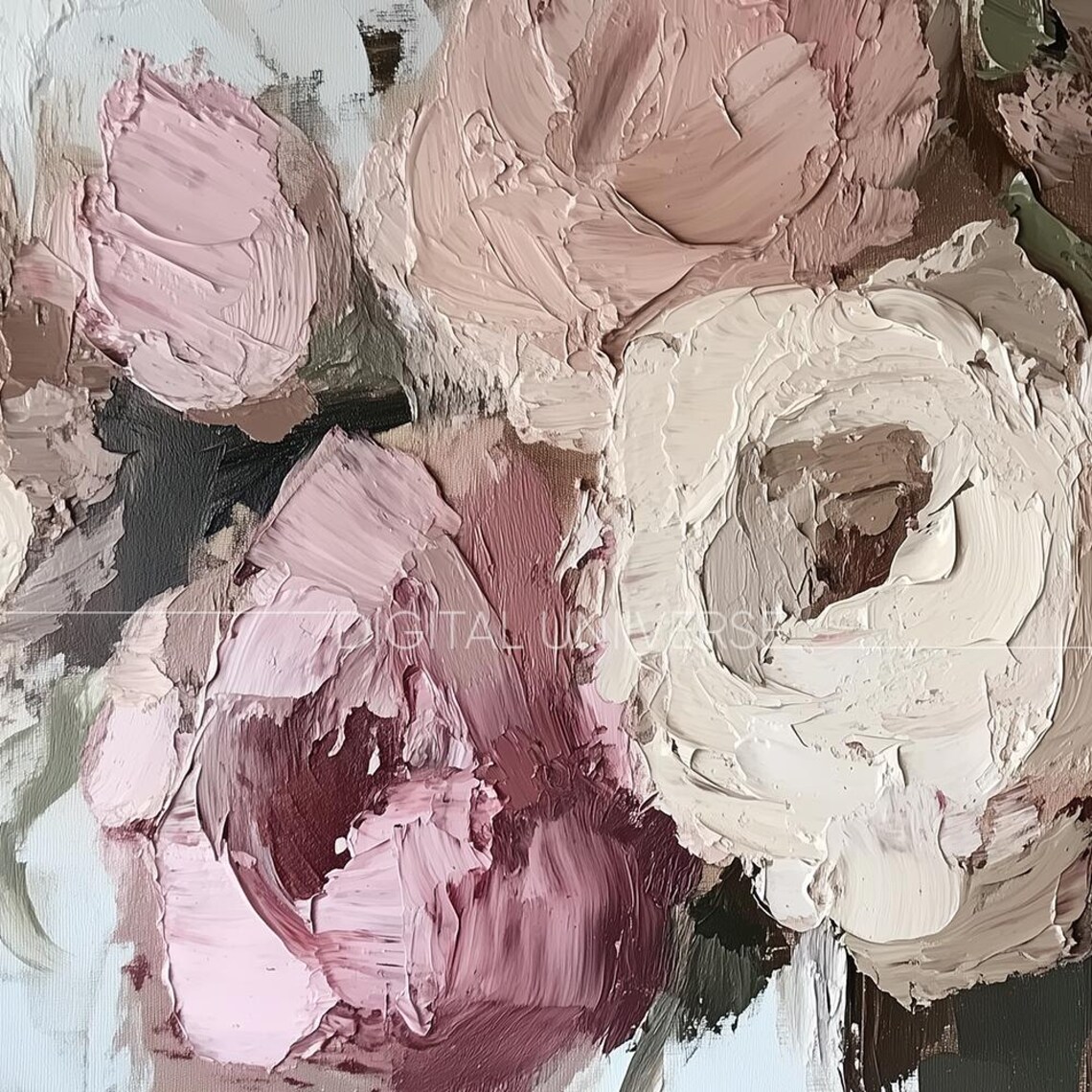 Blush Pink Peonies Close Up Impasto Floral Painting Wall Art - Image 3