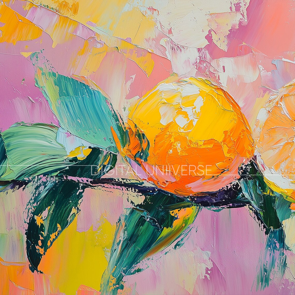 Oranges On Branch Impasto Oil Citrus Fruits Colorful Still Life Poster - Image 4