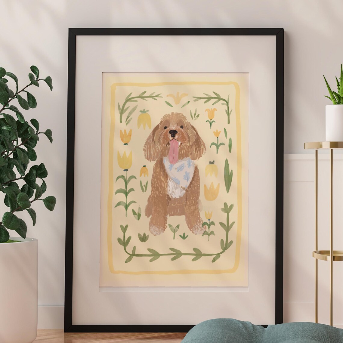 Custom Pet Portrait Watercolor Floral Memorial Art Print