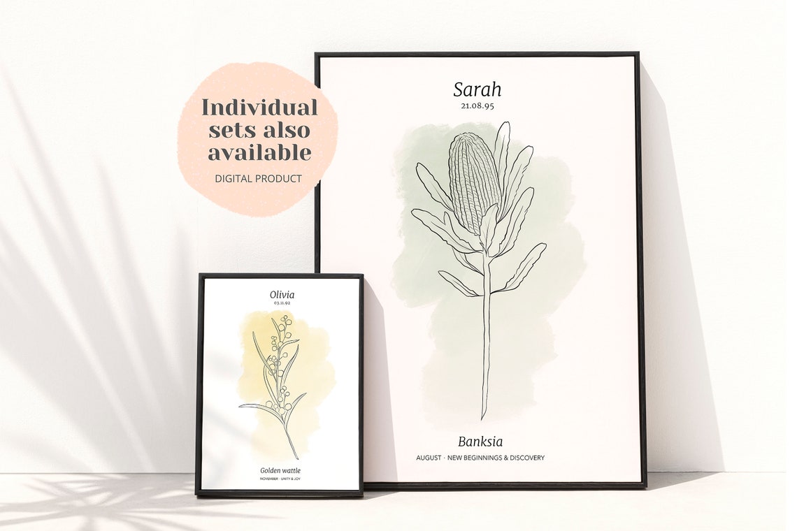 Family Birth Flower Line Art Print with Four Native Wildflower Stems - Image 7