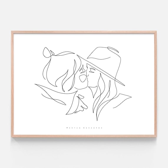 Custom Portrait Line Drawing, Minimal Couple Art Print