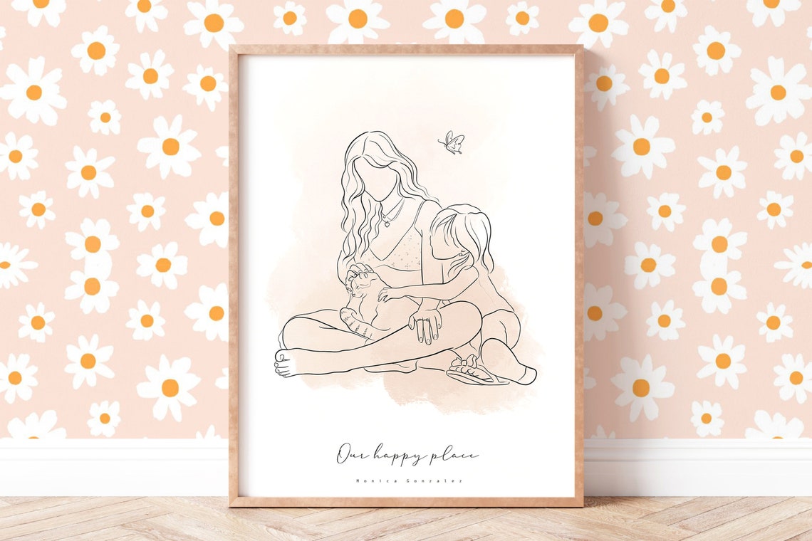 Custom Line Drawing Custom Faceless Illustration Line Art Custom Portrait Family Portrait Couples Portrait Personalised Gift