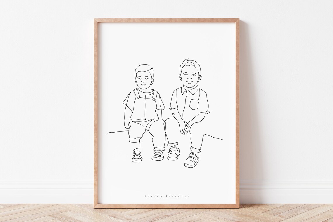 Family of Three with Happy Dog Minimalist Line Art Portrait Print - Image 9