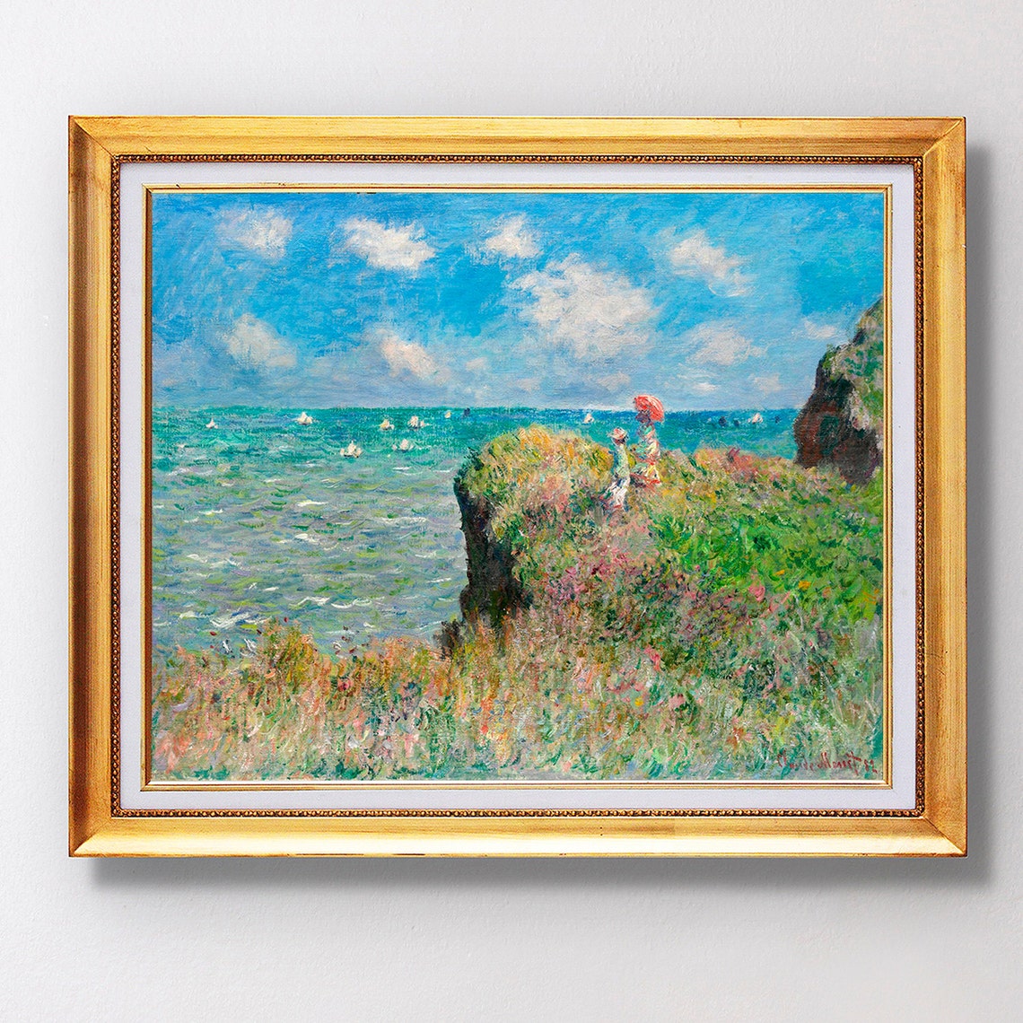 Claude Monet Cliff Walk at Pourville Seascape Figures Painting Poster