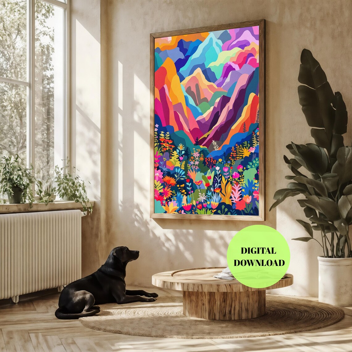 Colorful Mountain Landscape, Bold Boho Botanical Scene - Image 2