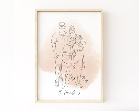 Custom Line Art Family Portrait Personalized Minimalist Illustration With Names Unique Gift Modern Wall For Home