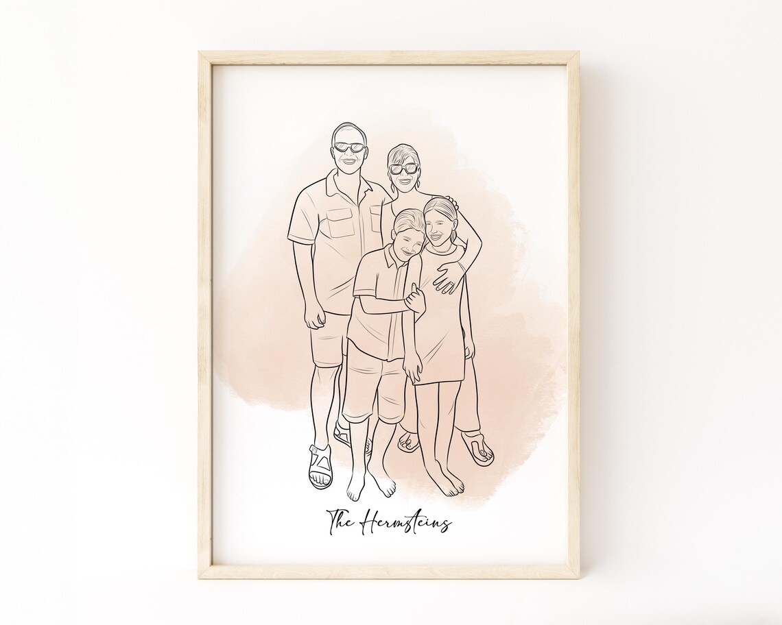 Custom Line Art Family Portrait Personalized Minimalist Illustration With Names Unique Gift Modern Wall For Home