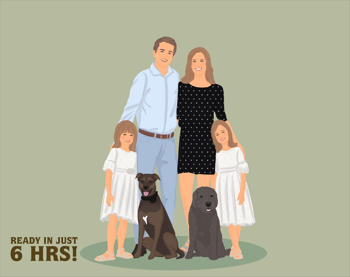 Custom Faceless Family Portrait Illustration With Two Dogs Poster
